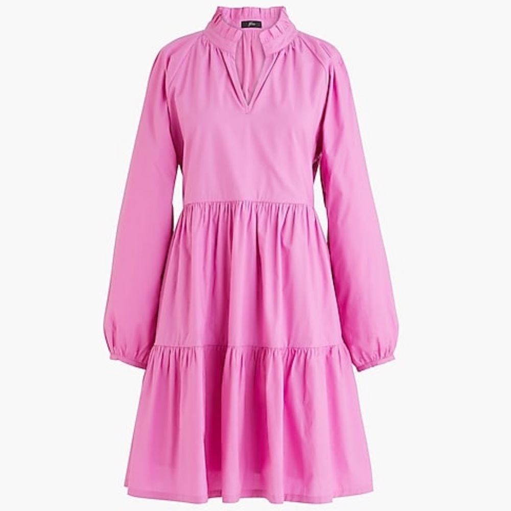 J crew tiered pink popover dress cotton poplin
